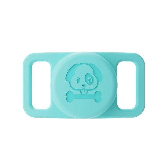 Turquoise Pawfetchers waterproof AirTag holder for dog collars